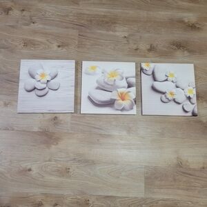 Floral And Stone Yellow And Grey Canvas Wall Art Set